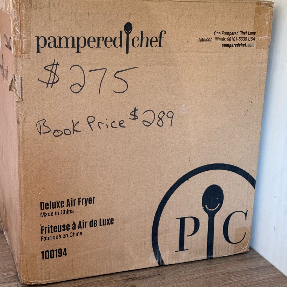 Pampered Chef Deluxe Air Fryer in Brown Packaging